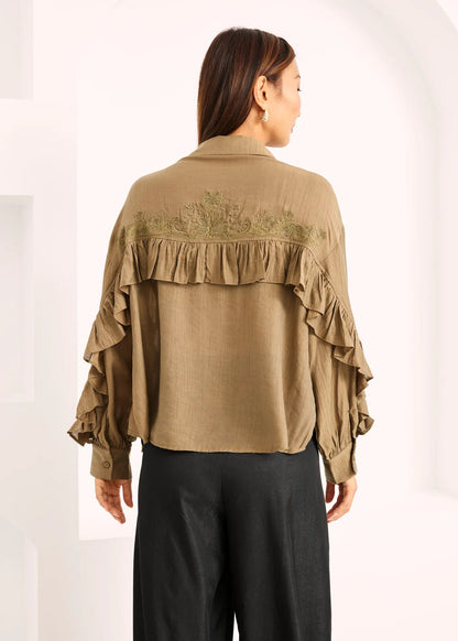 Blusa volantes bordada verde