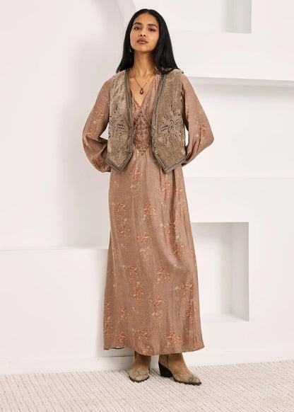 Vestido largo floral chocolate
