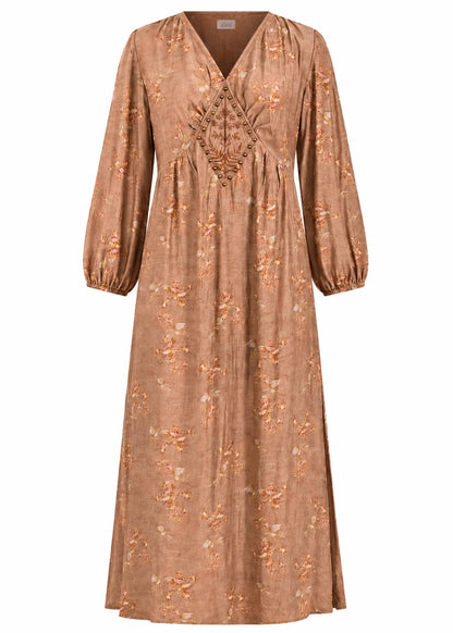 Vestido largo floral chocolate
