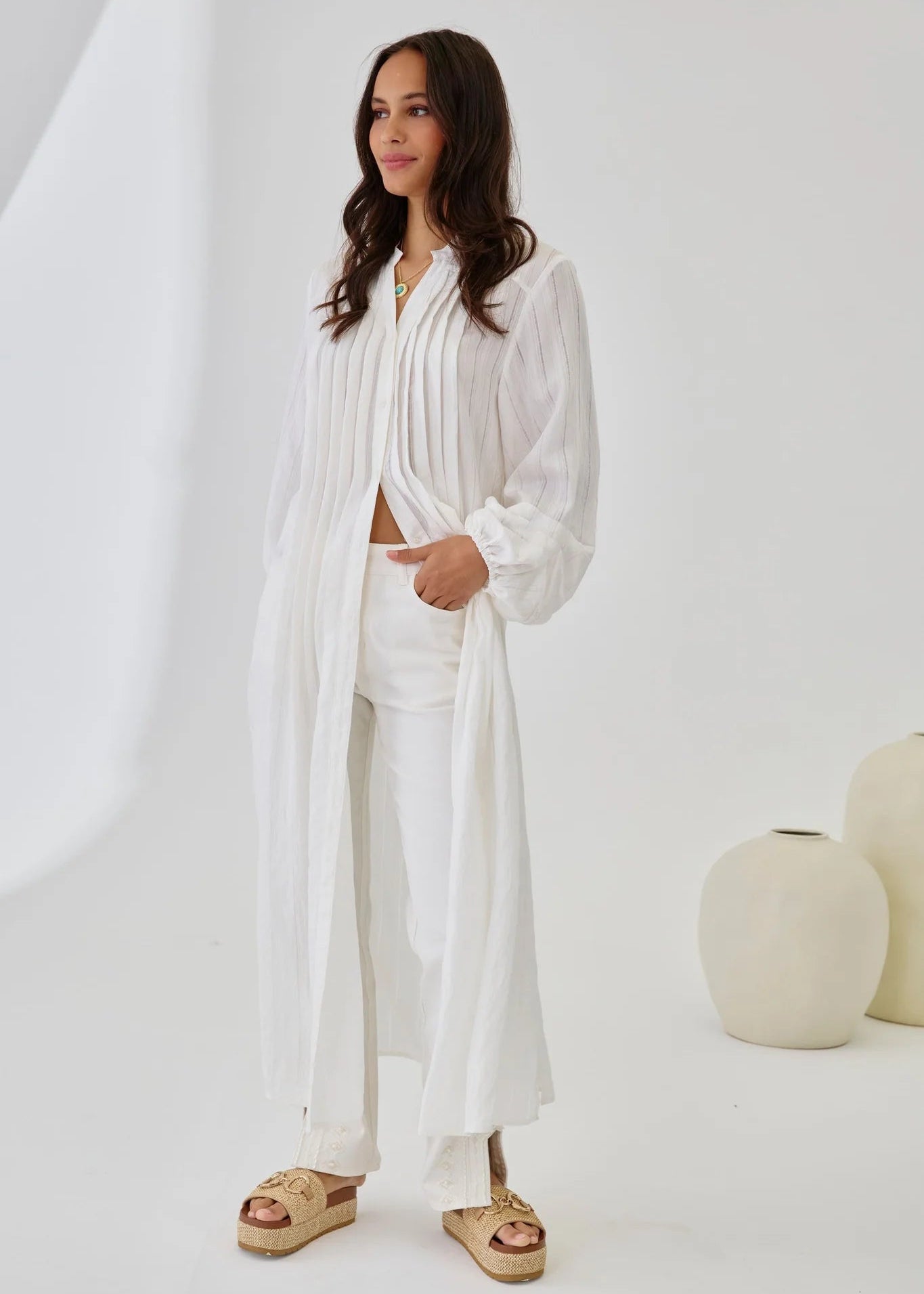 Blusón mao maxi plisado blanco