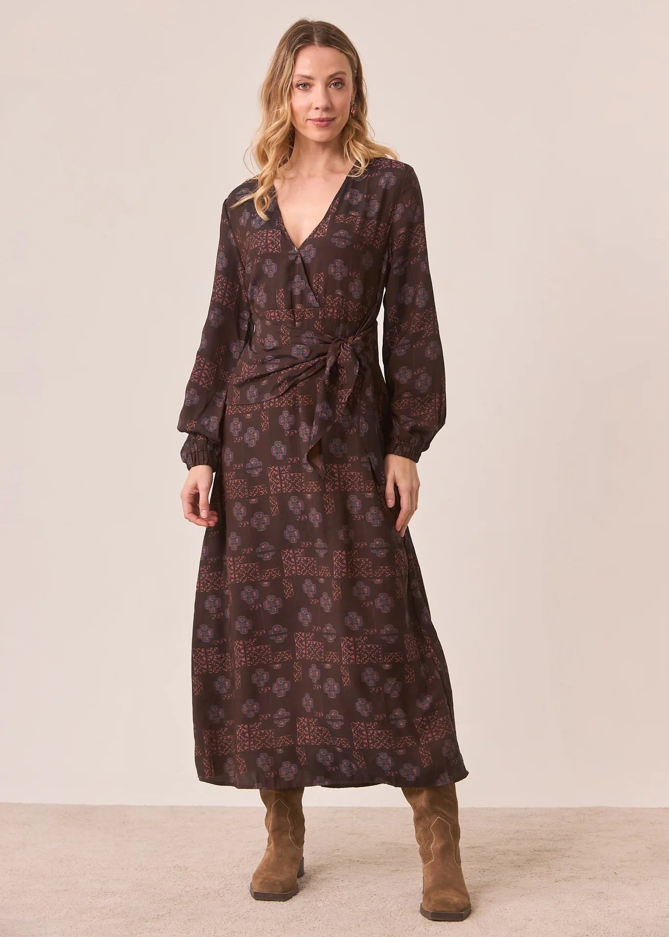 Vestido estampado lazada cintura