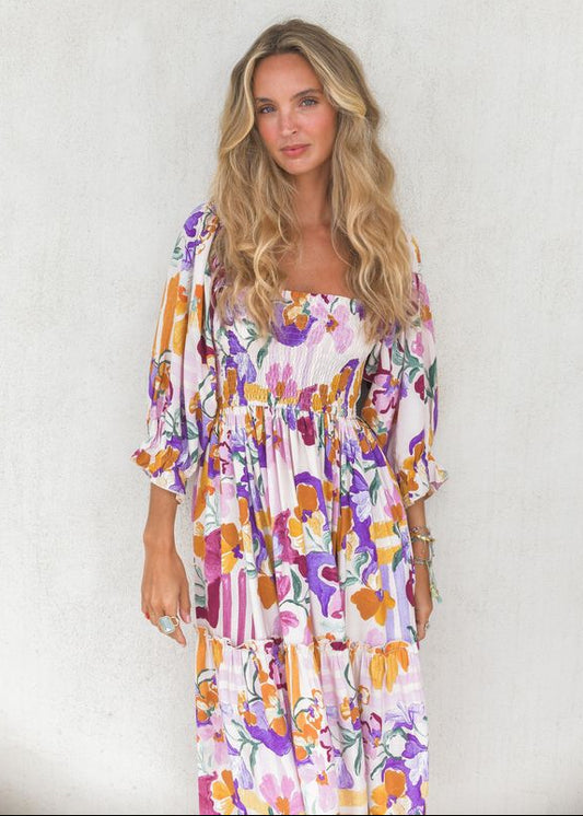 Vestido largo estampado flores