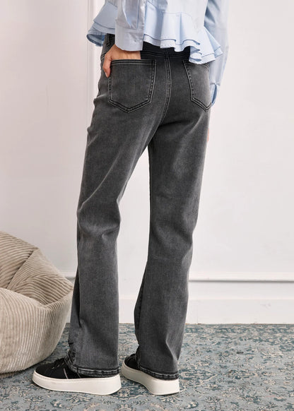 Jeans bordados bajo gris