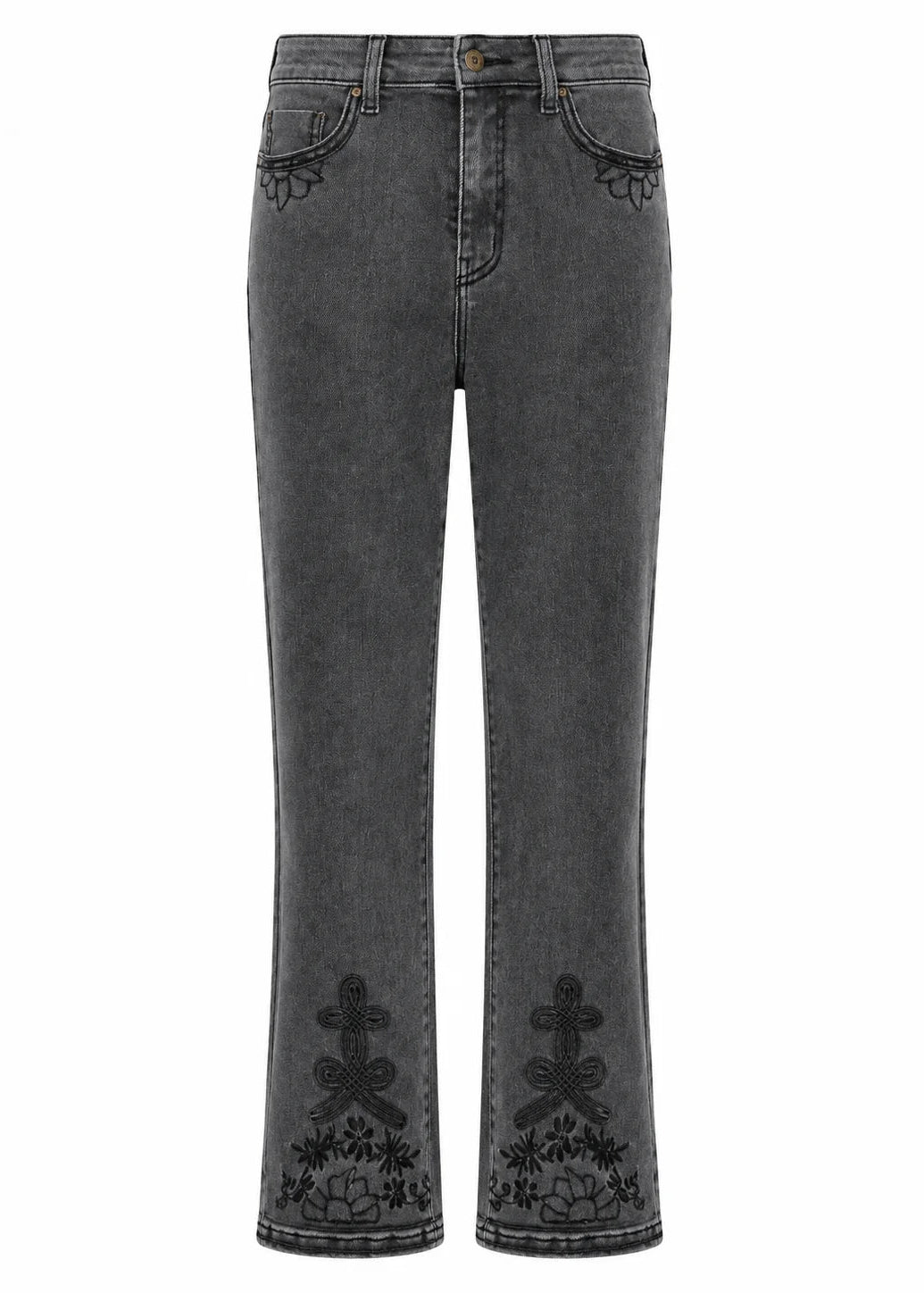 Jeans bordados bajo gris