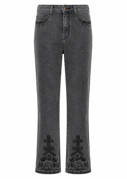 Jeans bordados bajo gris