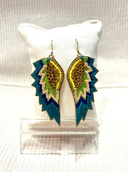 Pendientes alas bordadas seda