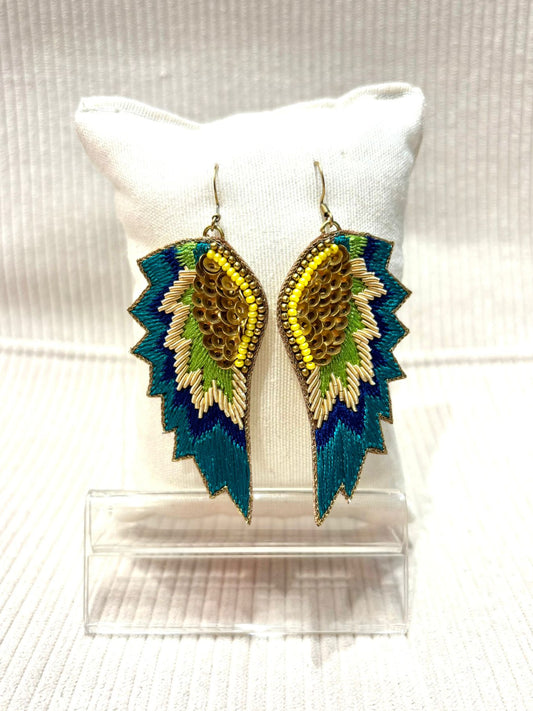 Pendientes alas bordadas seda
