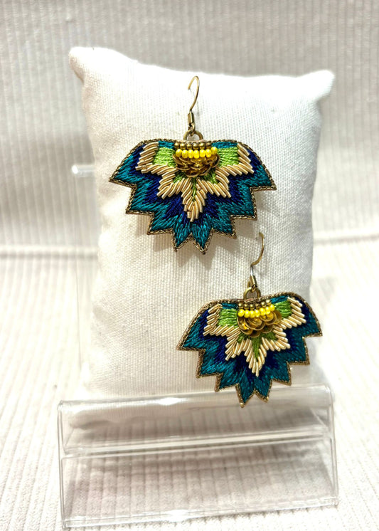 Pendientes bordados seda