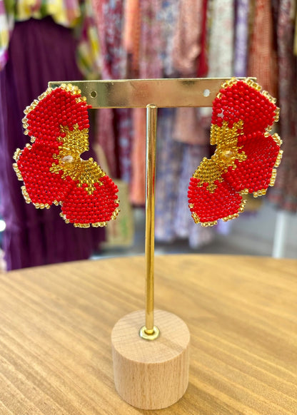 Pendientes flor roja y dorado