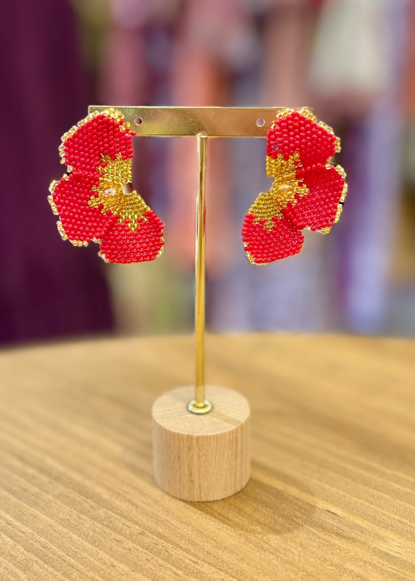 Pendientes flor roja y dorado