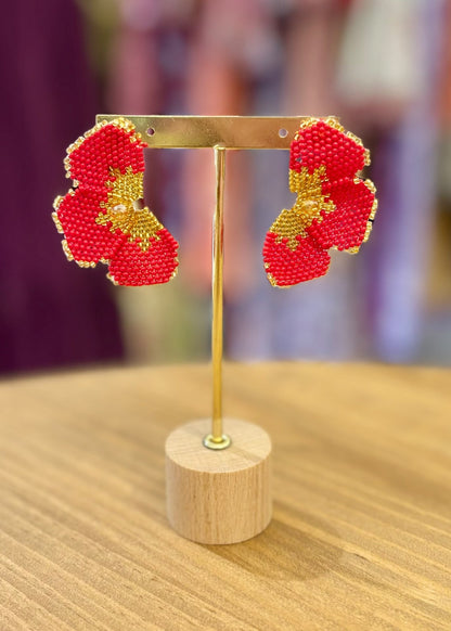Pendientes flor roja y dorado