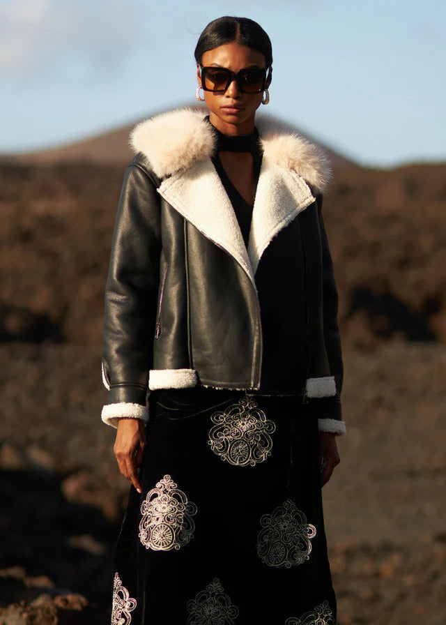 Chaqueta de aviador con cuello piel