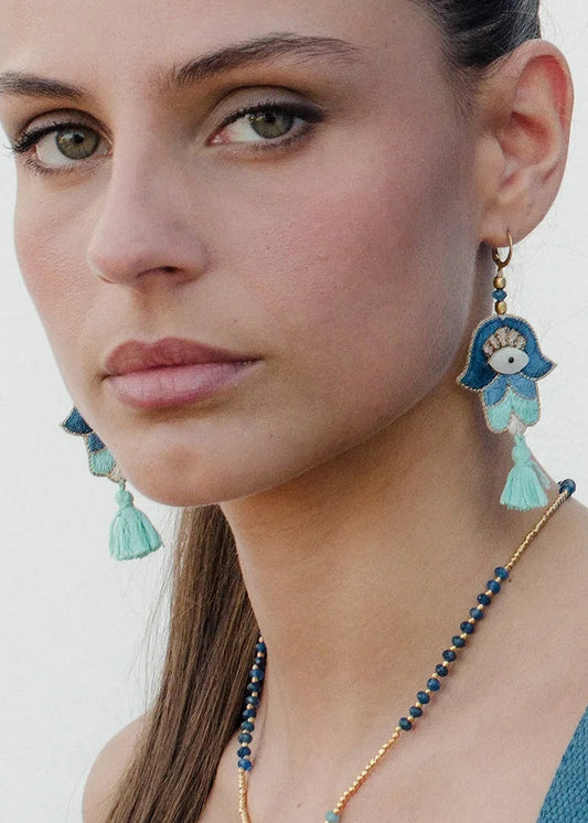 Pendientes bordados seda