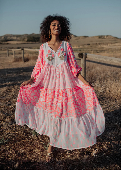 Vestido largo Ambar pink neon