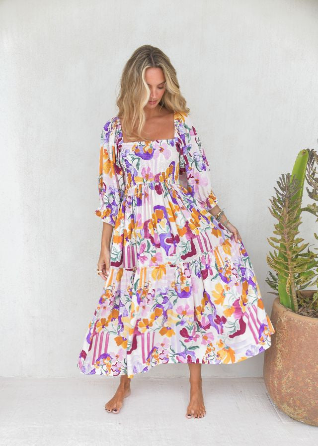 Vestido largo estampado flores